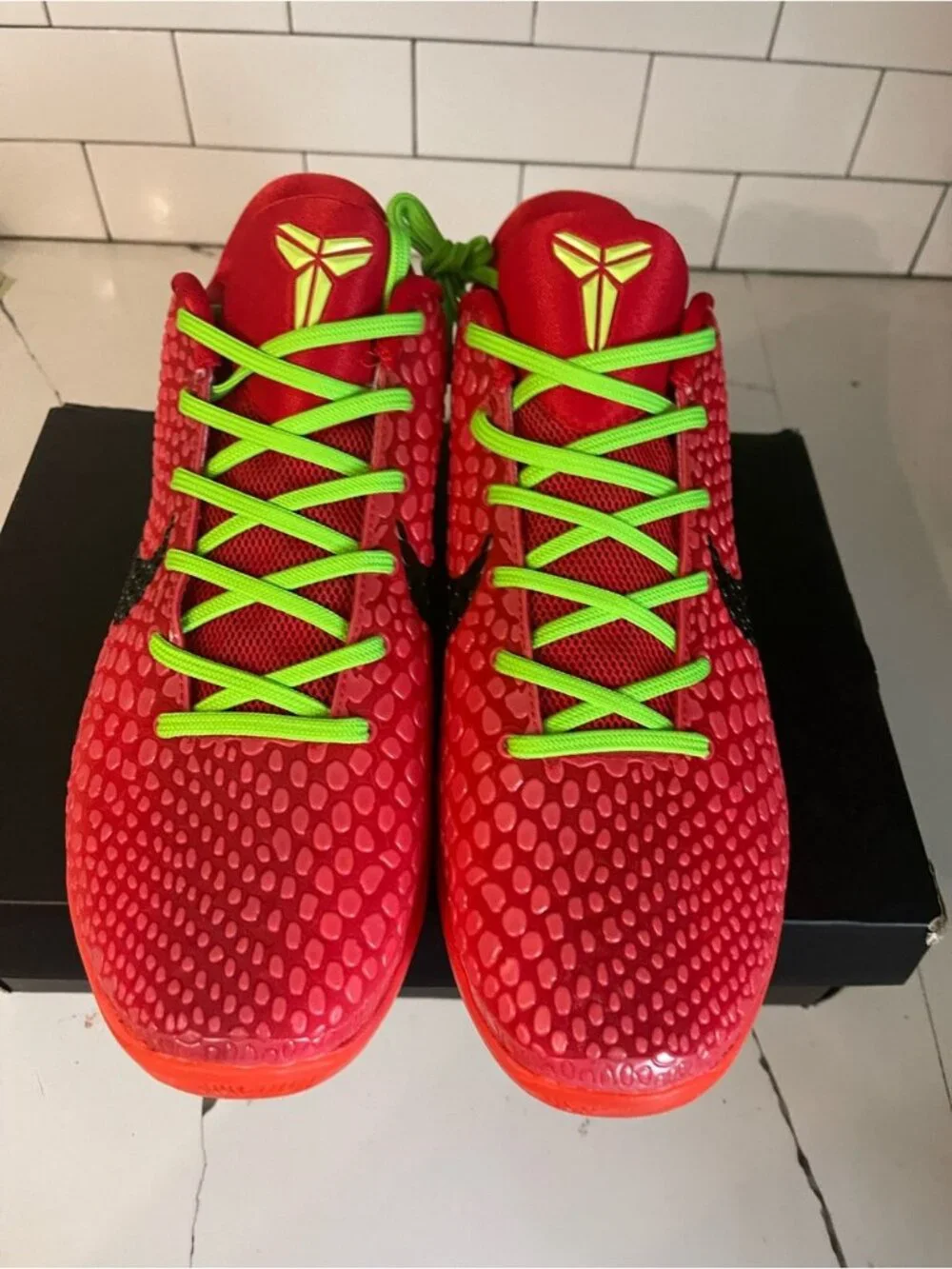 Red Kobe 6 Bright Green Laces Athletic Shoes